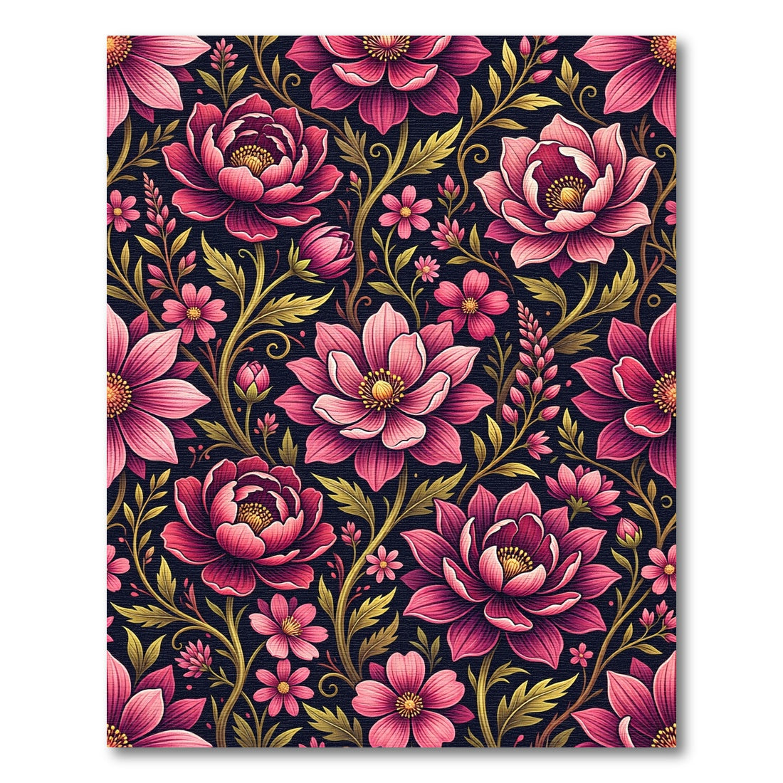 Elegant Pink Floral Dark Botanical Rug