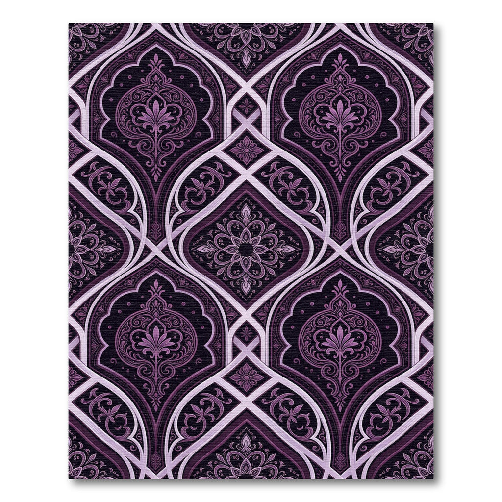 Elegant Plum Damask Filigree Arched Tapestry Rug