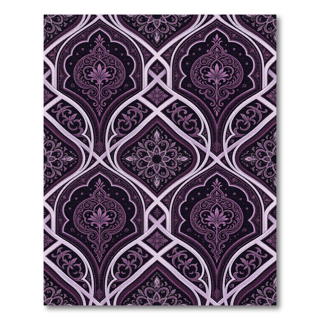 Elegant Plum Damask Filigree Arched Tapestry Rug