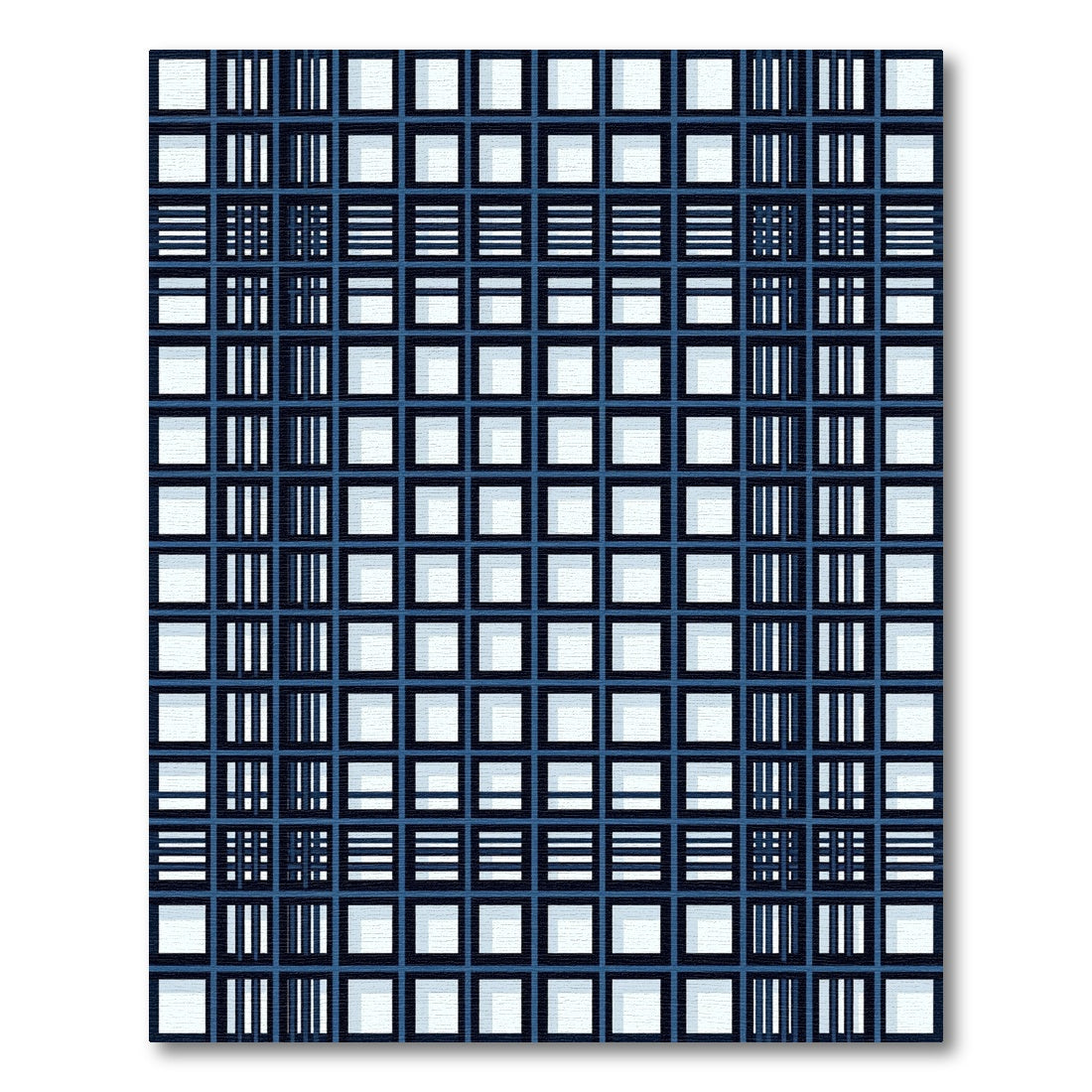 Modern Navy Ink Grid Geometric Rug
