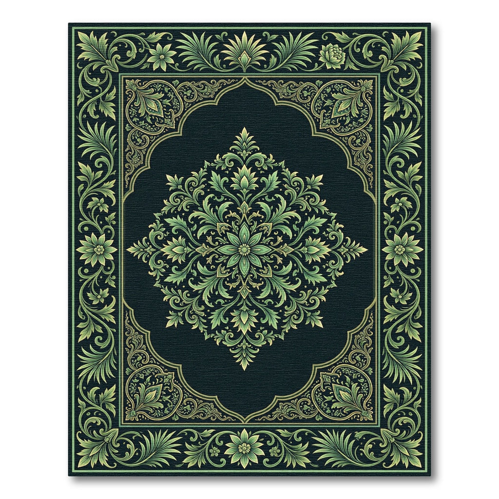 Emerald Green Ornate Botanical Medallion Rug