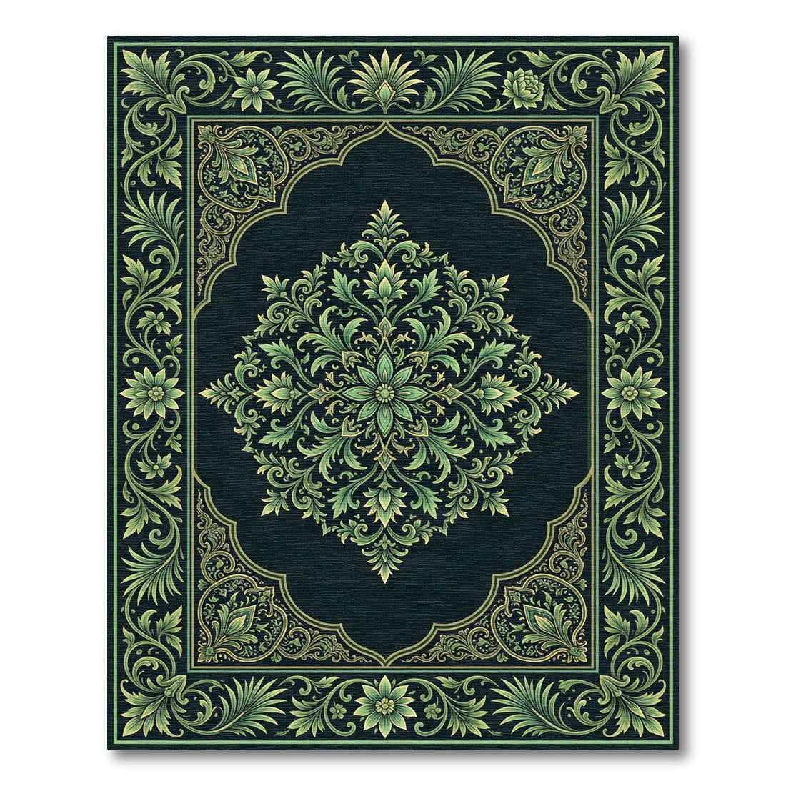 Emerald Green Ornate Botanical Medallion Rug