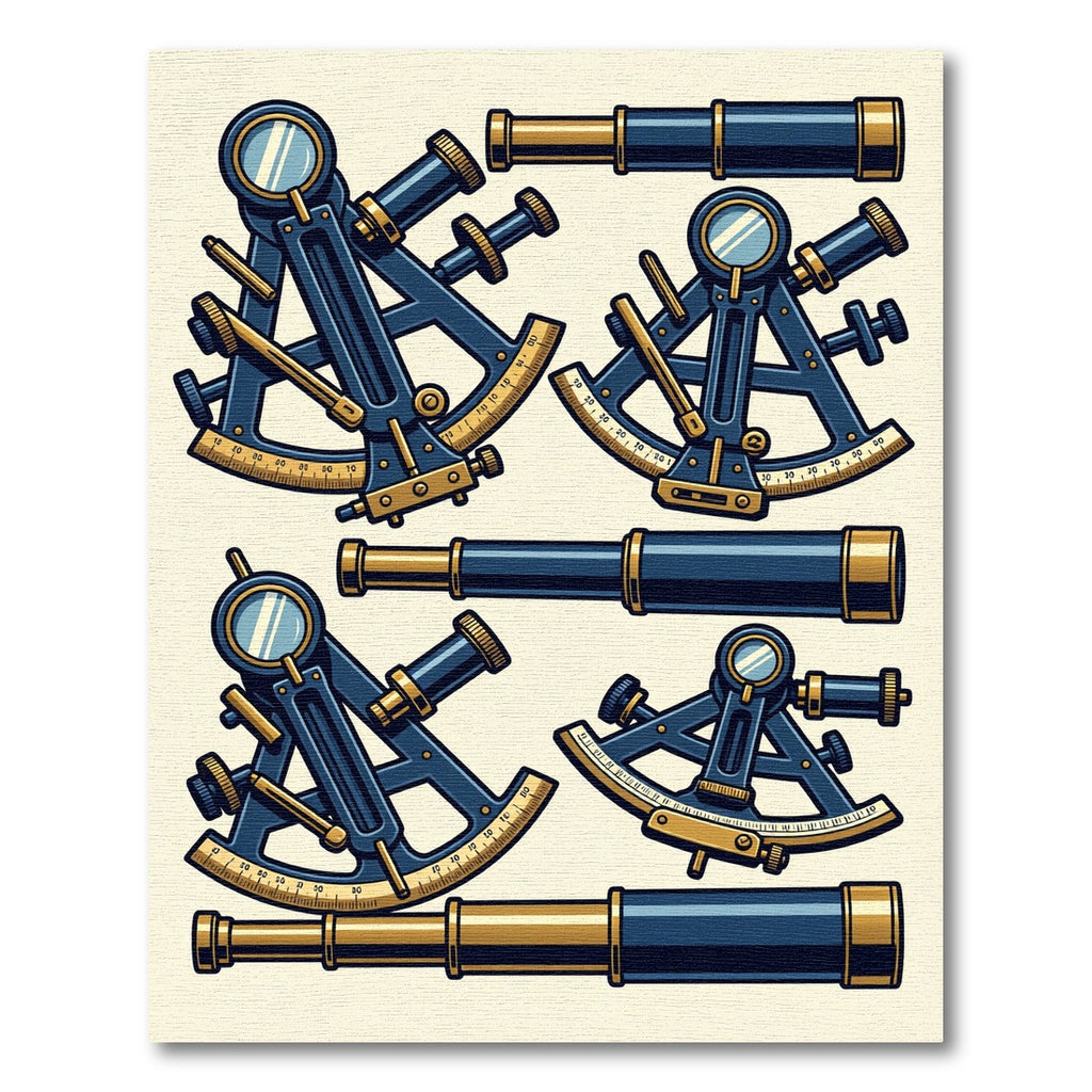 Vintage Navy Nautical Sextant Telescope Illustration Rug