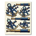 Vintage Navy Nautical Sextant Telescope Illustration Rug