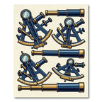 Vintage Navy Nautical Sextant Telescope Illustration Rug