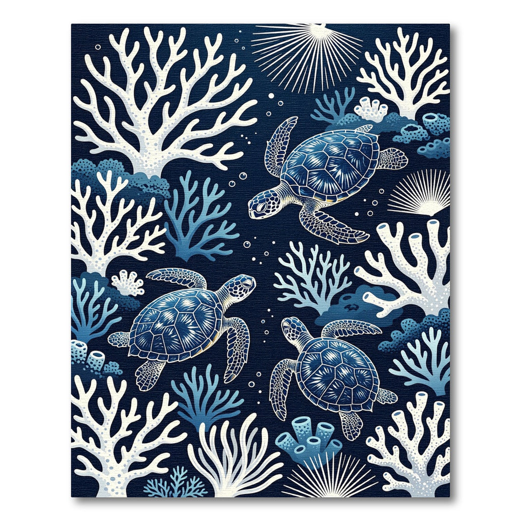 Navy Sea Turtle Coral Reef Ocean Rug