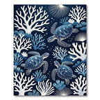 Navy Sea Turtle Coral Reef Ocean Rug