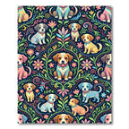 Whimsical Floral Puppy Folk Art Rug