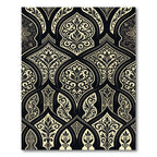 Elegant Black and Cream Damask Scroll Rug