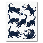 Playful Black Cat Action Illustration Rug