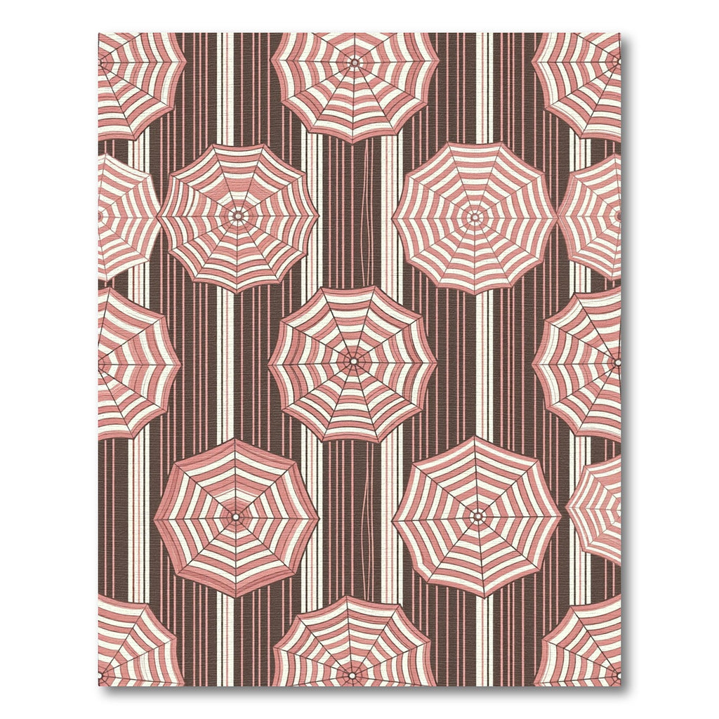 Pink Umbrellas with Cocoa Striped Background Rug