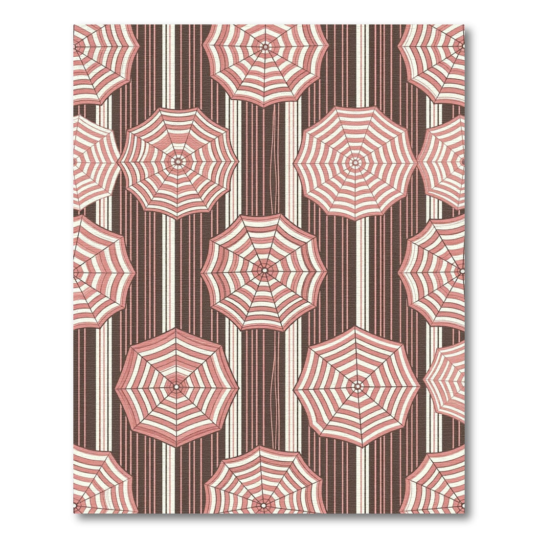 Pink Umbrellas with Cocoa Striped Background Rug