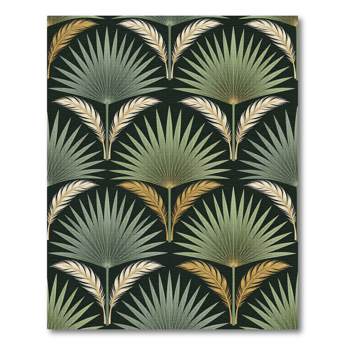 Green Palm Frond Feather Arrangement Rug