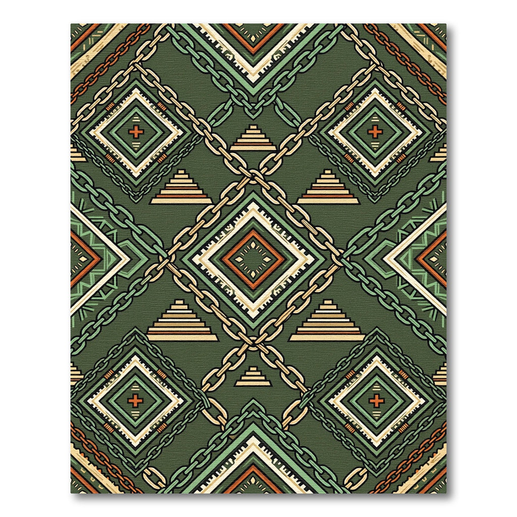 Sage Geometric Chain Link Stepped Tile Rug