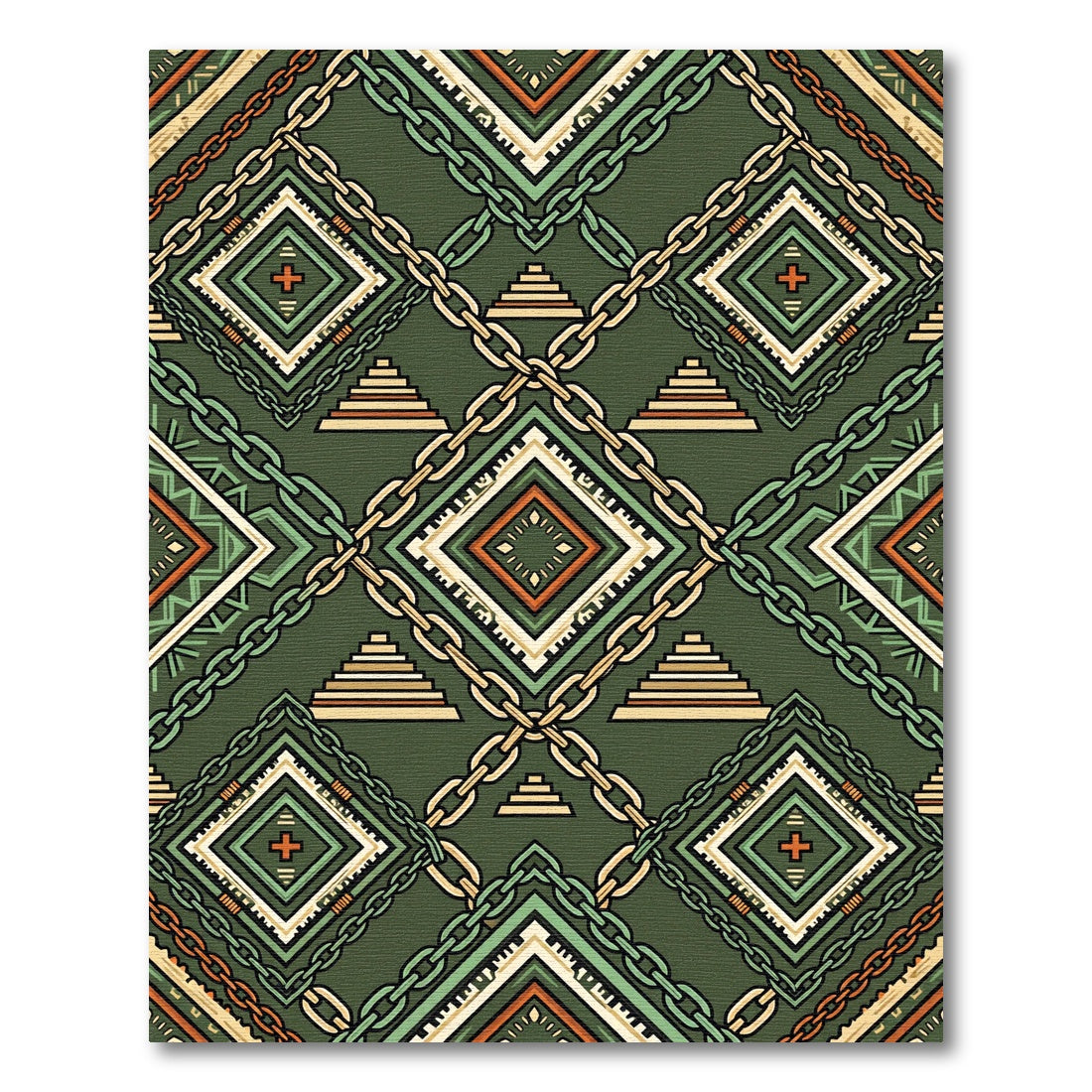 Sage Geometric Chain Link Stepped Tile Rug