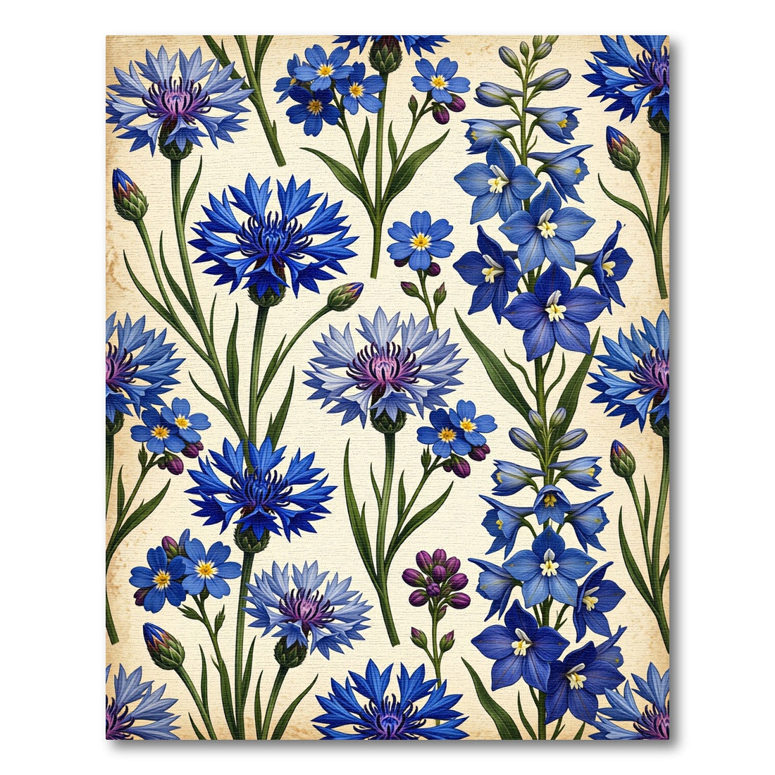 Blue Cornflower Garden Botanical Print Rug