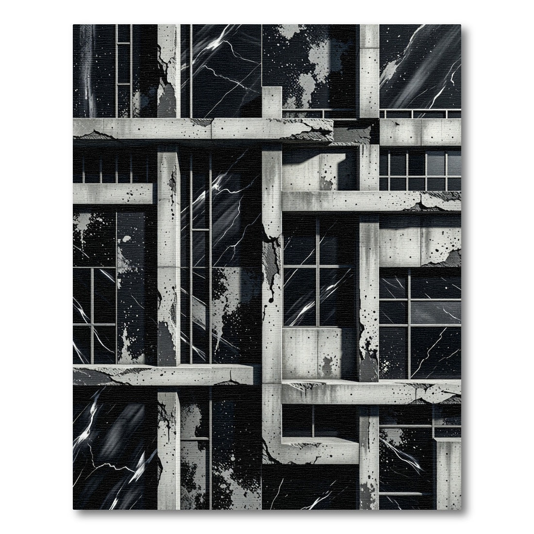 Monochrome Jagged Concrete Marble Blocks Rug