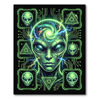 Neon Galactic Alien Cyber Circuit Art Rug