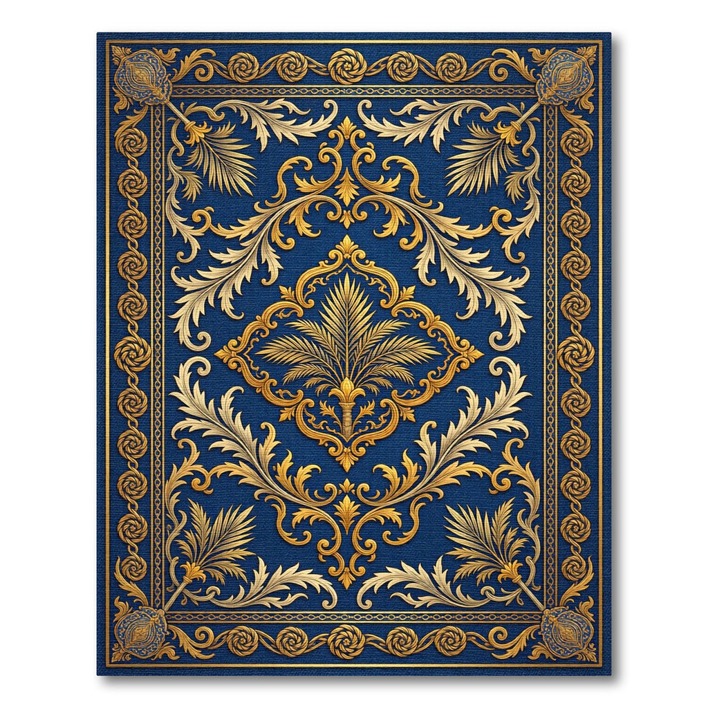 Regal Navy Golden Filigree Palm Rug