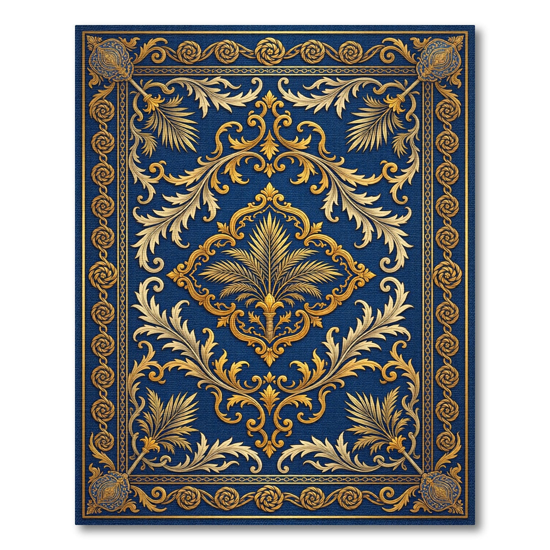 Regal Navy Golden Filigree Palm Rug