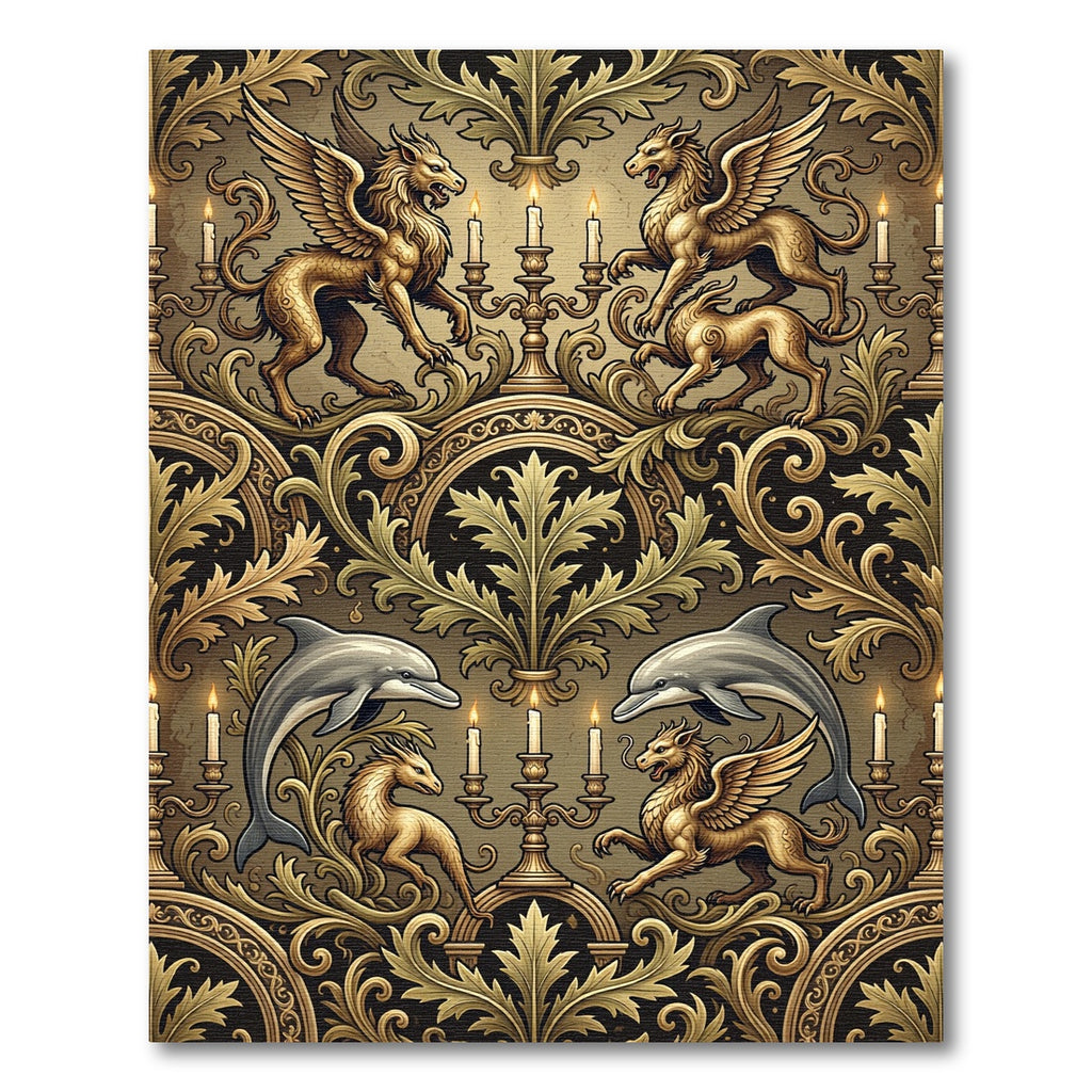 Gilded Griffin Dolphin Candlestick Tapestry Rug