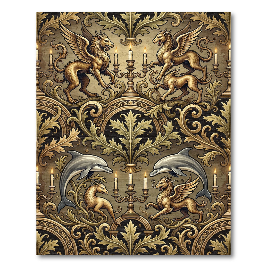 Gilded Griffin Dolphin Candlestick Tapestry Rug