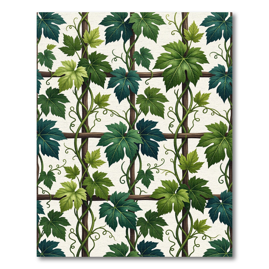 Lush Green Botanical Grapevine Trellis Rug