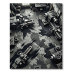 Industrial Monochrome Abstract Machinery Spill Rug