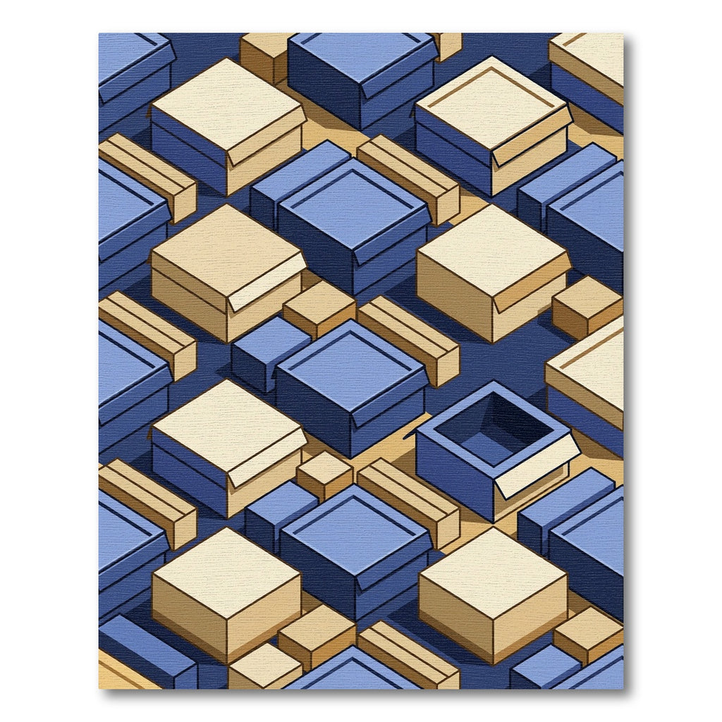 Blue Beige Isometric Boxes Rug