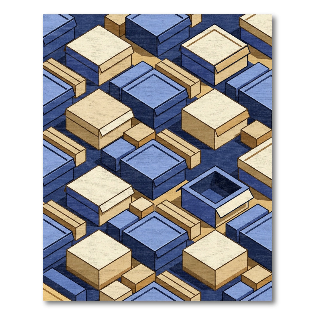 Blue Beige Isometric Boxes Rug