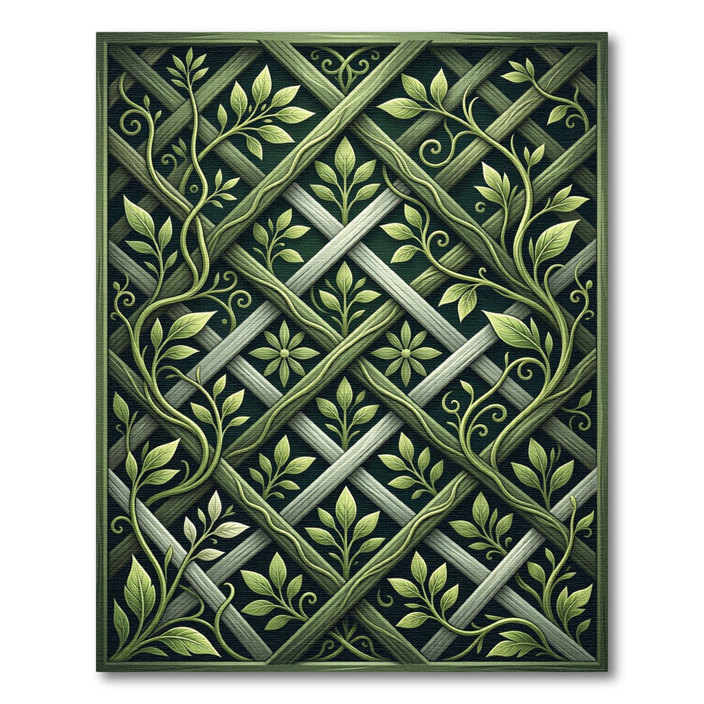 Sage Green Botanical Trellis Lattice Rug