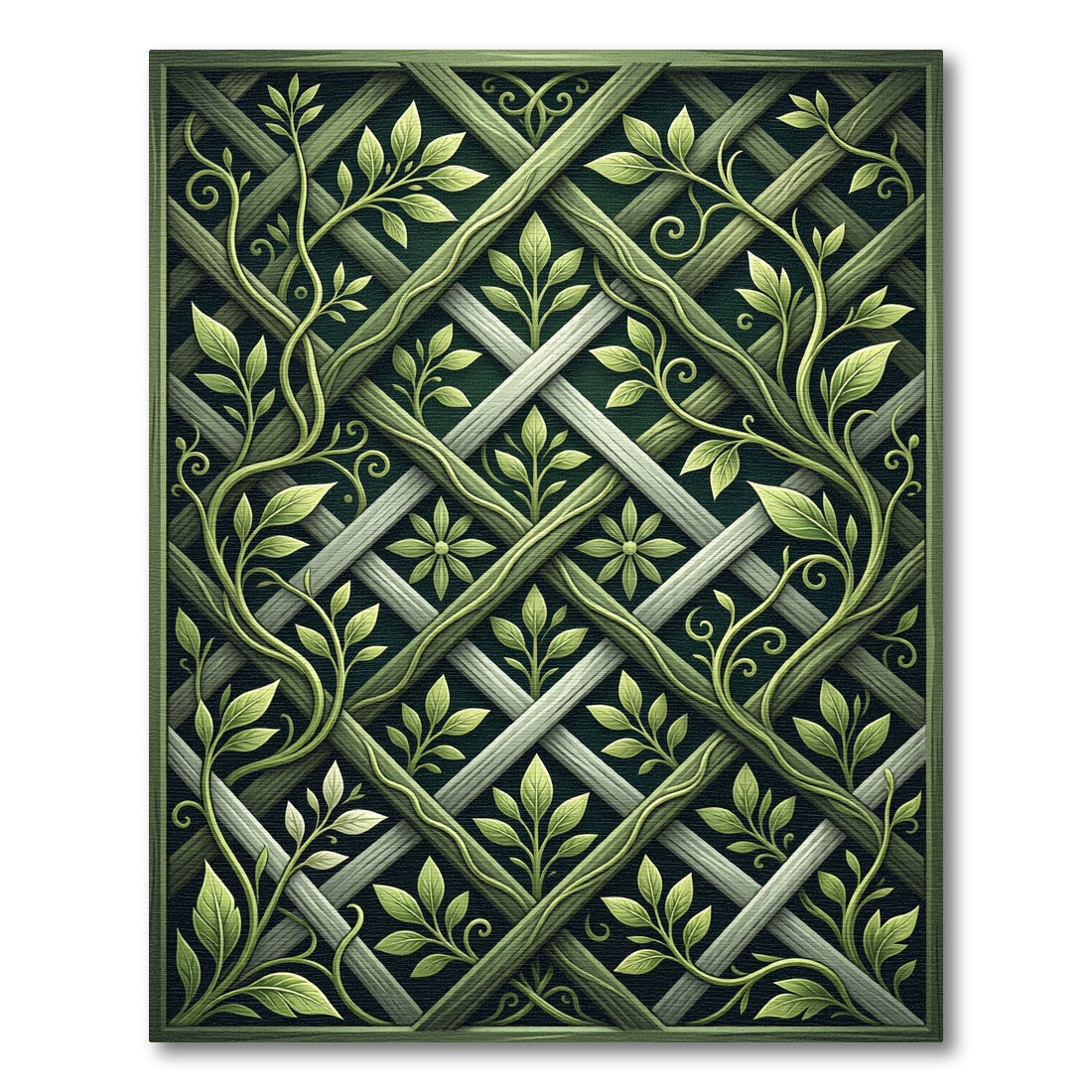 Sage Green Botanical Trellis Lattice Rug