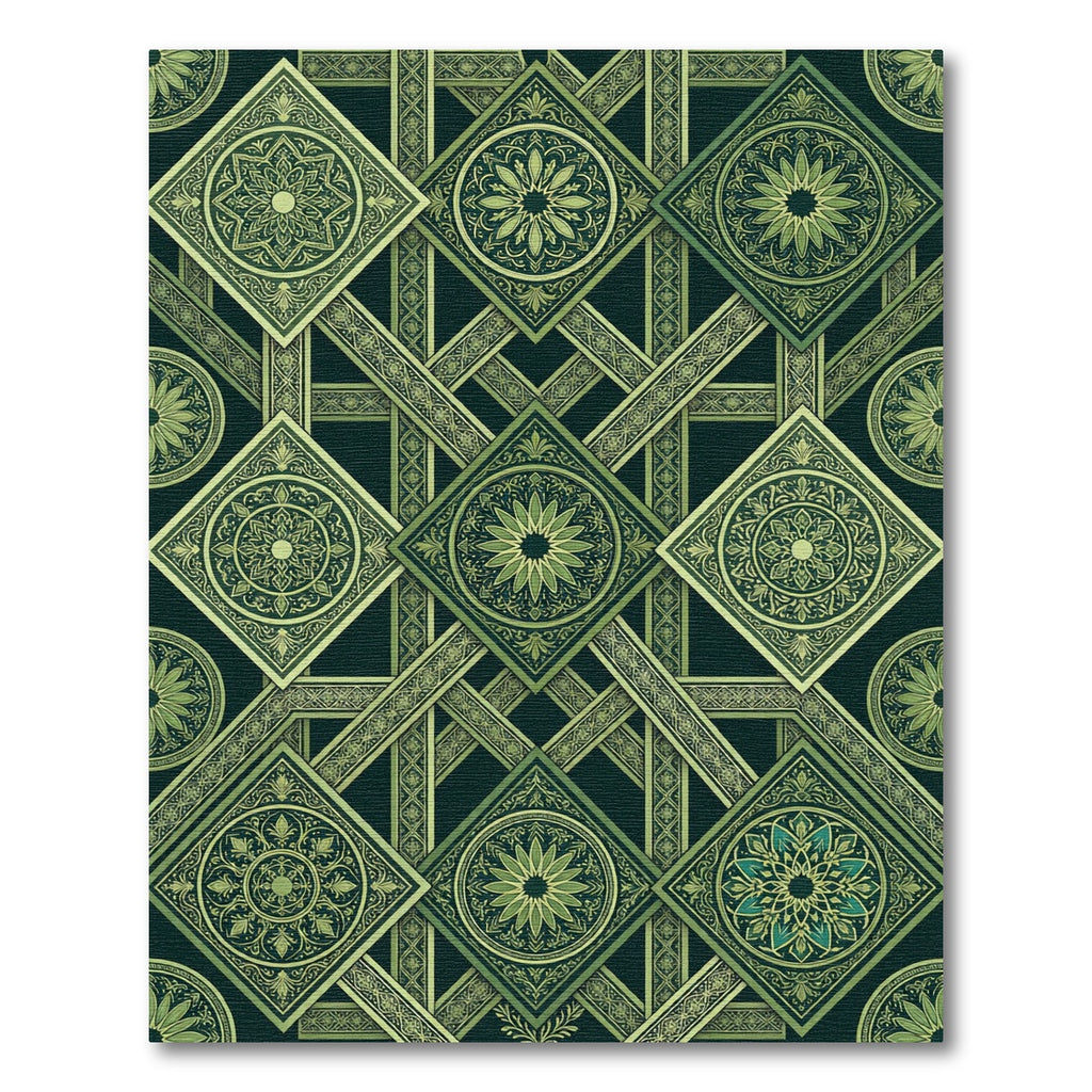 Emerald Geometric Botanical Interlocking Tile Rug