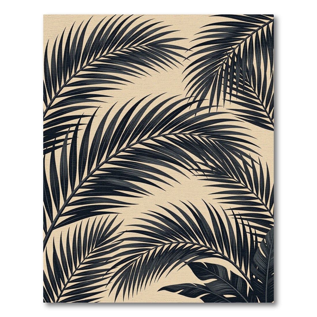 Black Tropical Palm Leaf Botanical Rug