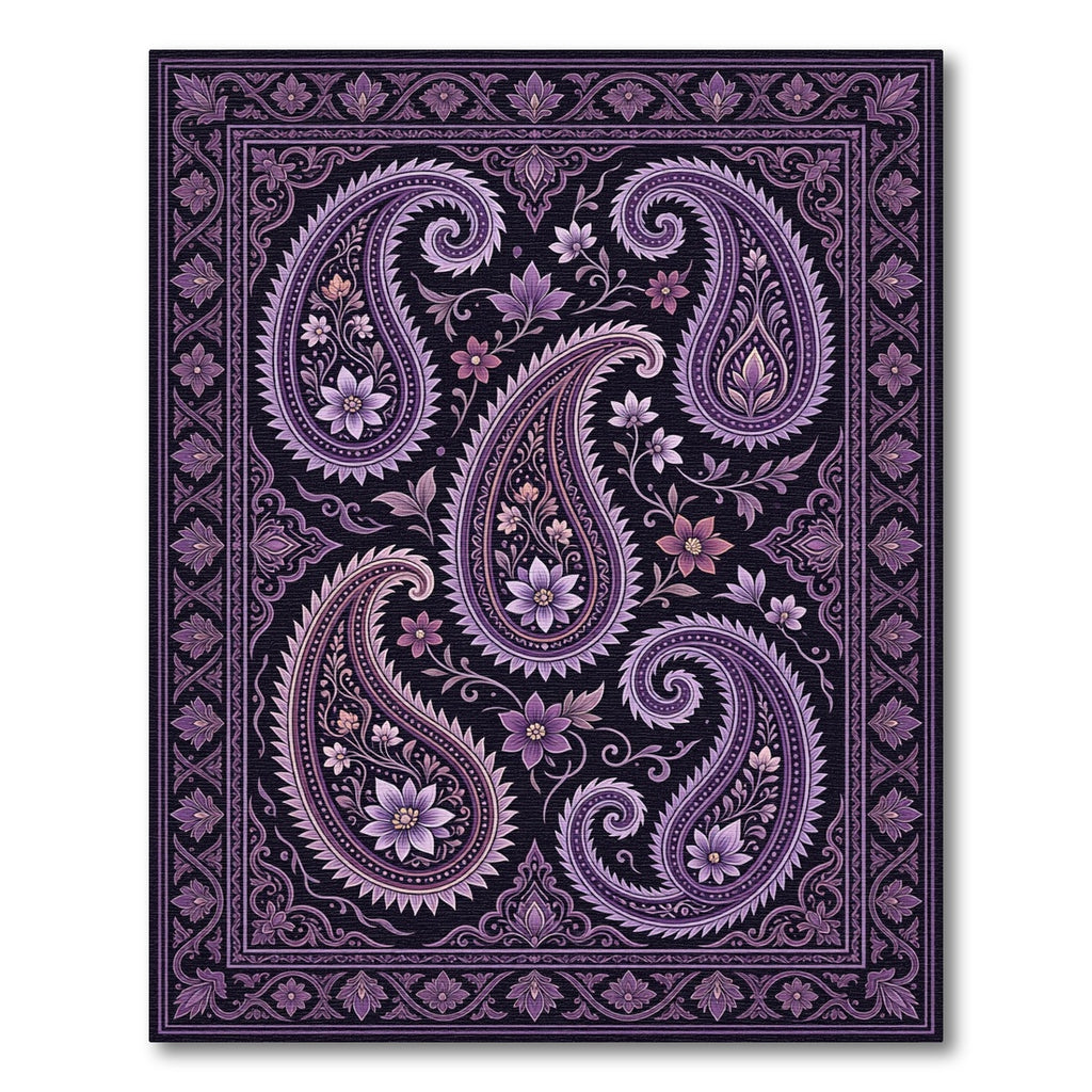 Plum Paisley Floral Border Rug