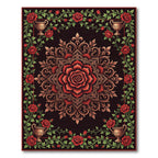 Rich Red Rose Floral Vine Mandala Rug