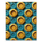 Modern Teal and Golden Octagonal Mosaic Rug