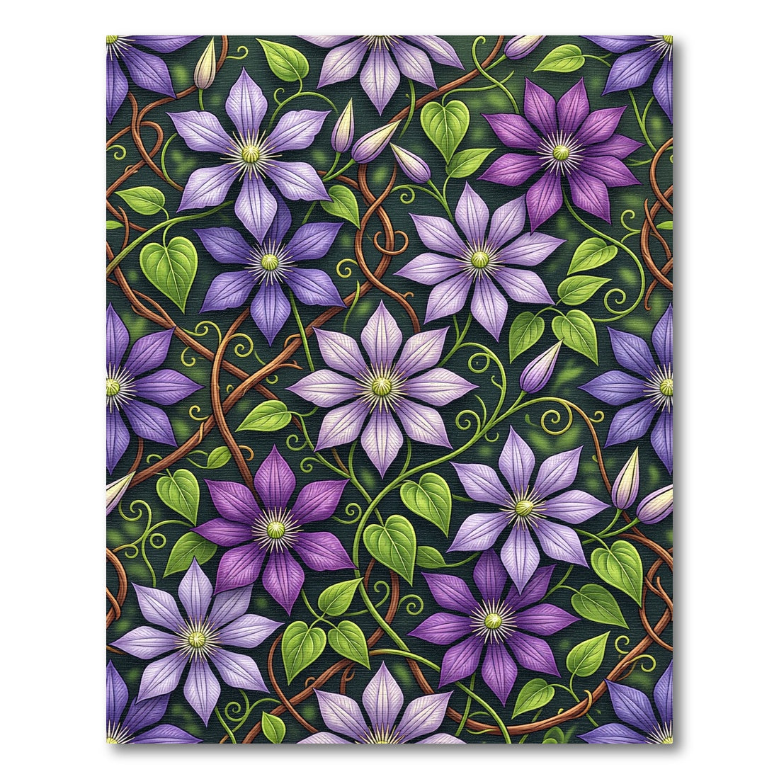 Elegant Purple Clematis Floral Vine Rug
