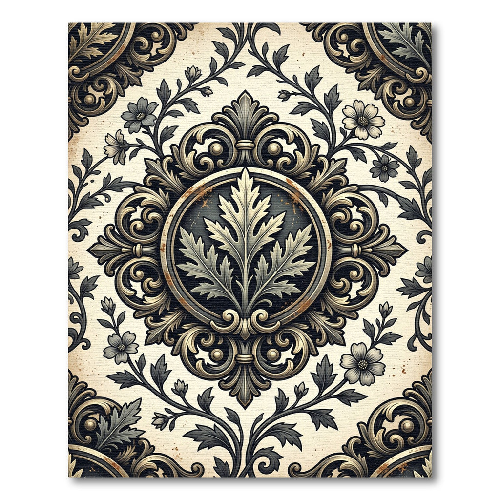 Elegant Antique Gold Floral Medallion Rug