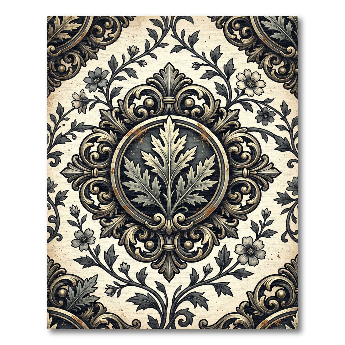 Elegant Antique Gold Floral Medallion Rug