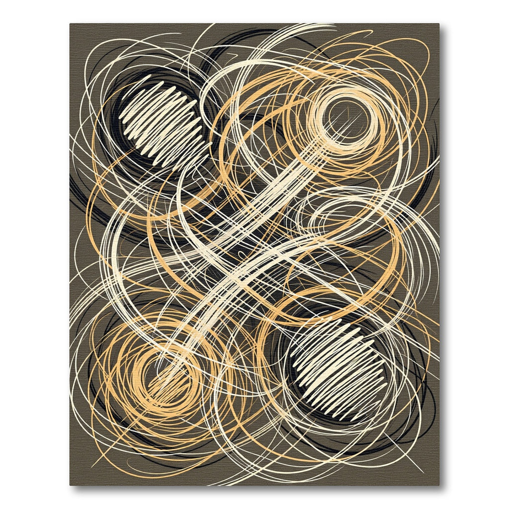 Abstract Swirls Cream Black Gold Rug