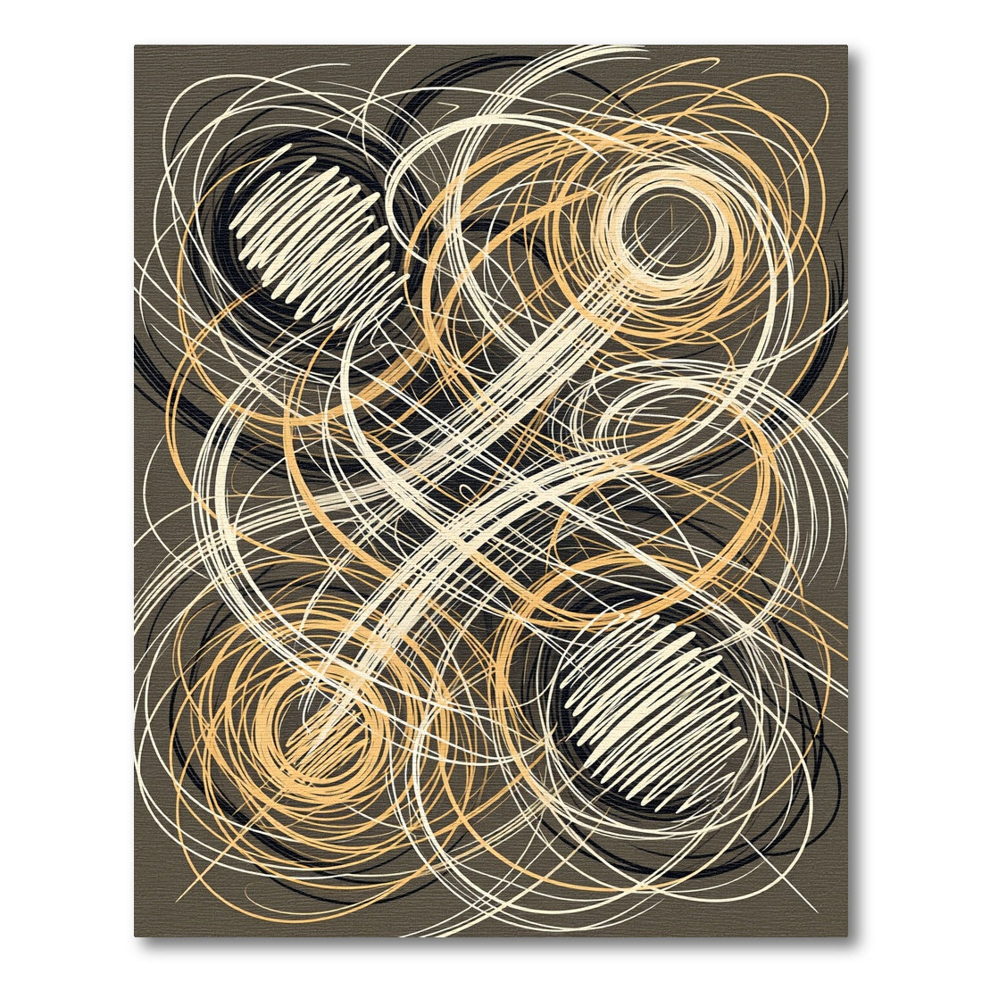 Abstract Swirls Cream Black Gold Rug