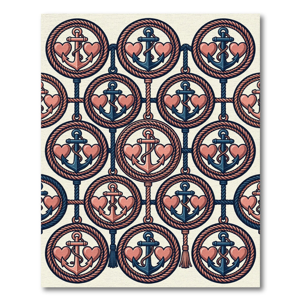 Nautical Anchor Heart Rope Circles Rug