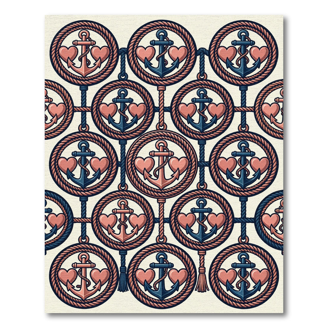 Nautical Anchor Heart Rope Circles Rug