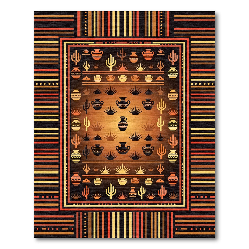 Southwestern Desert Sunset Pottery Cactus Tapestry Rug