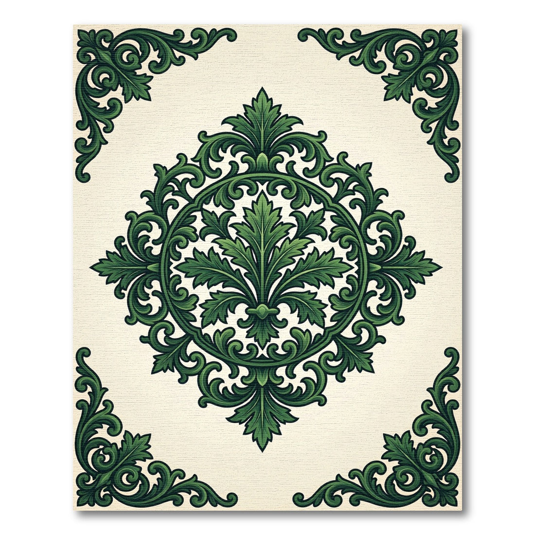 Elegant Emerald Foliage Victorian Medallion Rug
