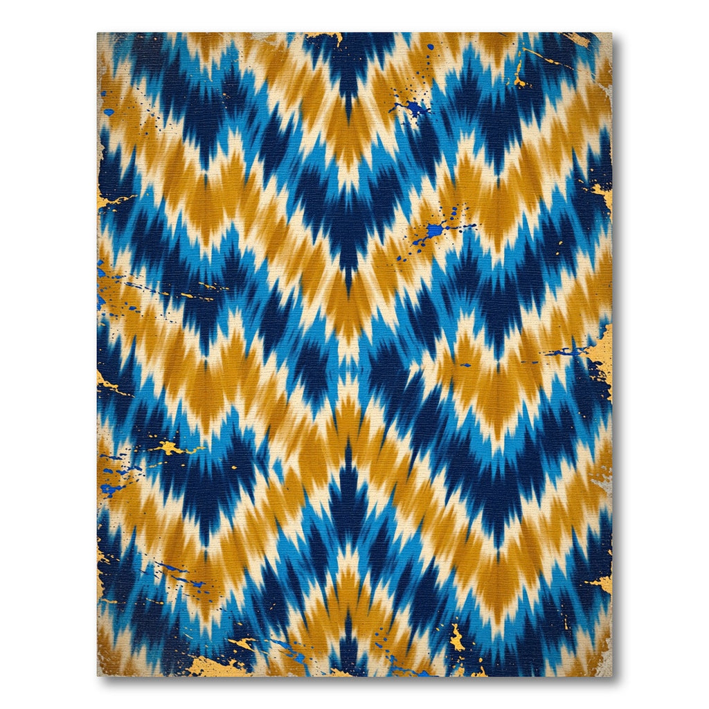 Blue and Gold Abstract Ikat Zigzag Rug