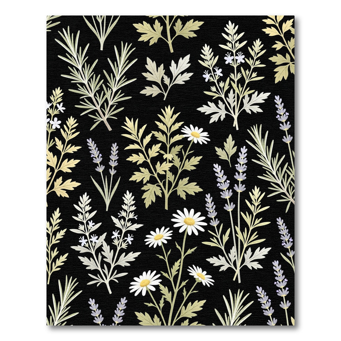 Botanical Herb Garden on Black Rug