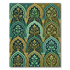 Ornate Emerald and Golden Arch Tapestry Rug