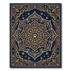 Navy Gold Embellished Paw Mandala Rug